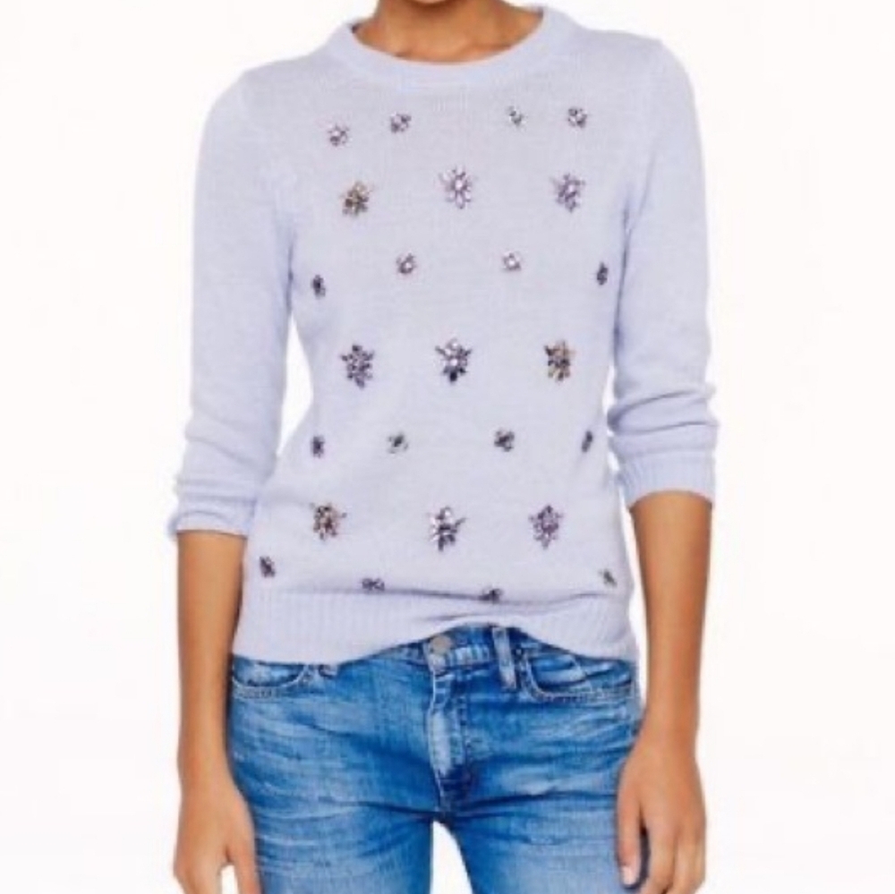 J. CREW jeweled decorated wool blend sweater